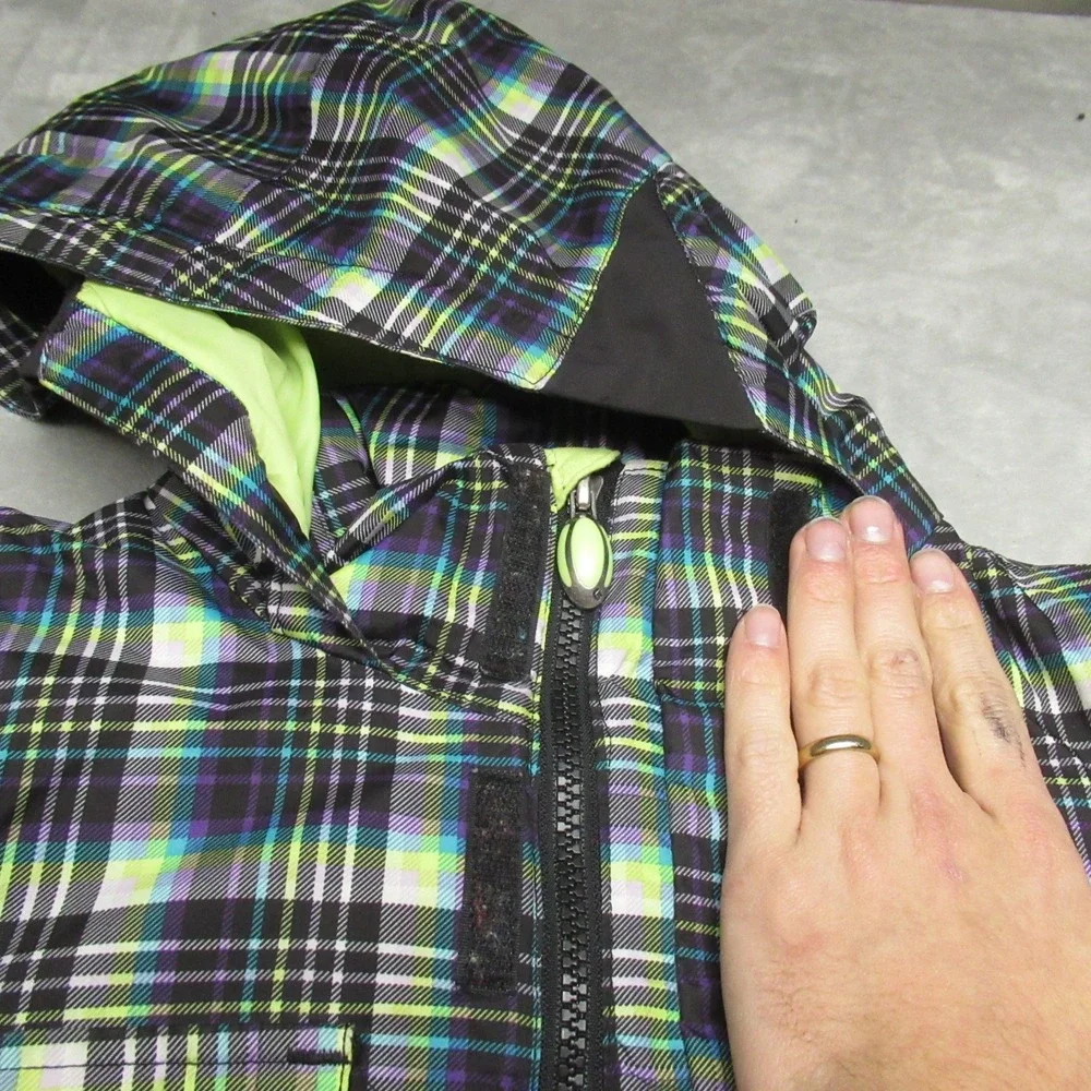 Burton Jacket Kids Small‎ Green Plaid Twist Bomber Dryride Ski Snowboard Winter